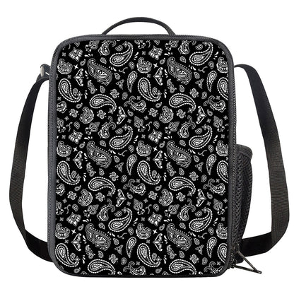 Black Paisley Bandana Pattern Print Crossbody Lunch Bag