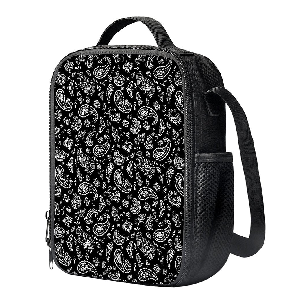 Black Paisley Bandana Pattern Print Crossbody Lunch Bag