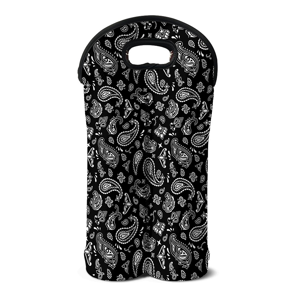 Black Paisley Bandana Pattern Print Double Neoprene Wine Tote