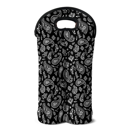 Black Paisley Bandana Pattern Print Double Neoprene Wine Tote