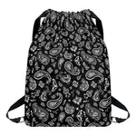Black Paisley Bandana Pattern Print Drawstring Backpack