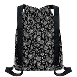 Black Paisley Bandana Pattern Print Drawstring Backpack