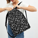 Black Paisley Bandana Pattern Print Drawstring Backpack