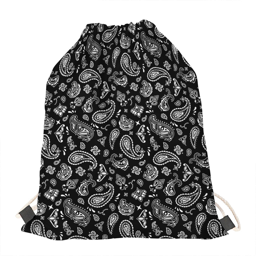 Black Paisley Bandana Pattern Print Drawstring Bag