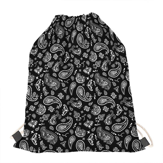 Black Paisley Bandana Pattern Print Drawstring Bag