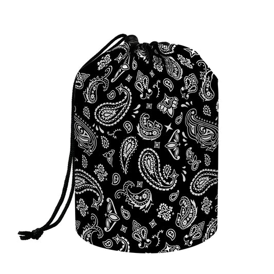 Black Paisley Bandana Pattern Print Drawstring Makeup Bag