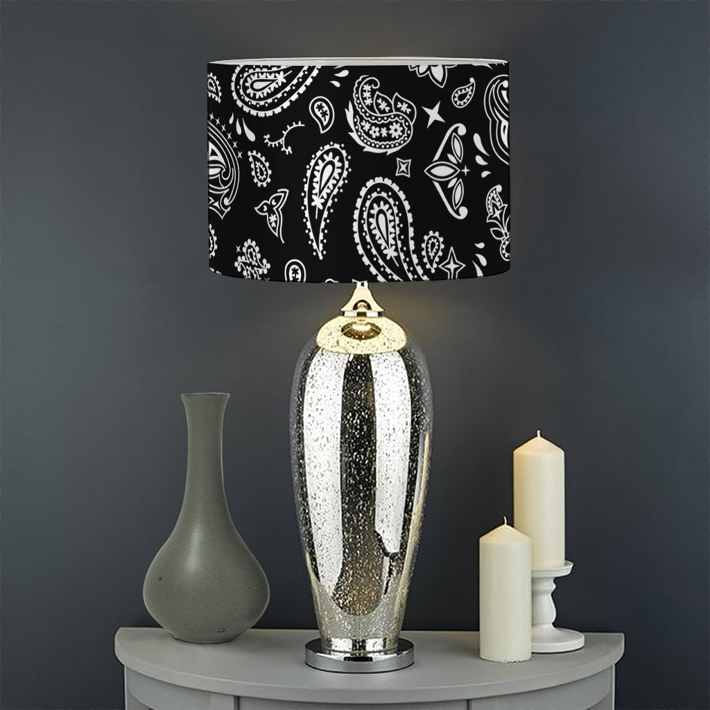 Black Paisley Bandana Pattern Print Drum Lamp Shade