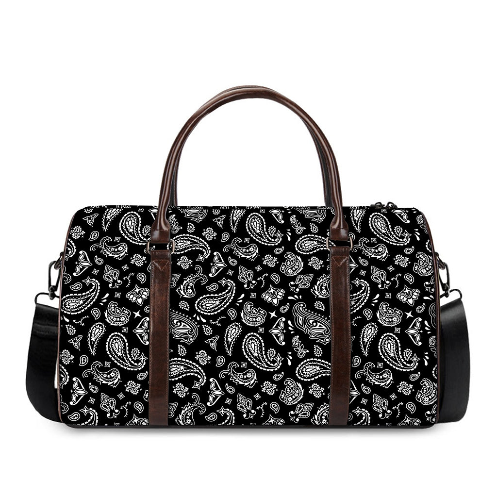 Black Paisley Bandana Pattern Print Duffle Bag