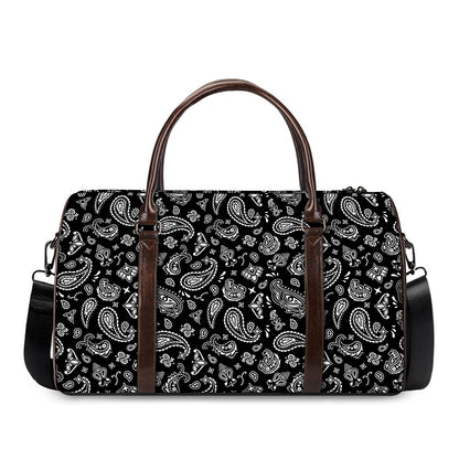 Black Paisley Bandana Pattern Print Duffle Bag