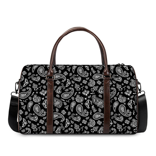 Black Paisley Bandana Pattern Print Duffle Bag