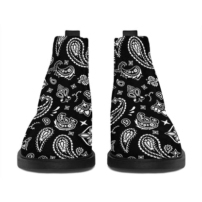 Black Paisley Bandana Pattern Print Flat Ankle Boots