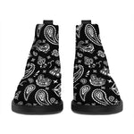 Black Paisley Bandana Pattern Print Flat Ankle Boots