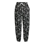 Black Paisley Bandana Pattern Print Fleece Lined Knit Pants