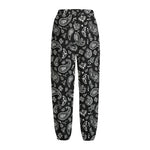 Black Paisley Bandana Pattern Print Fleece Lined Knit Pants