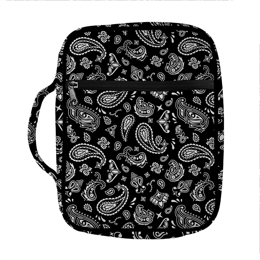Black Paisley Bandana Pattern Print Front Pocket Bible Bag