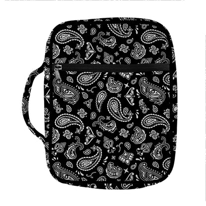 Black Paisley Bandana Pattern Print Front Pocket Bible Bag