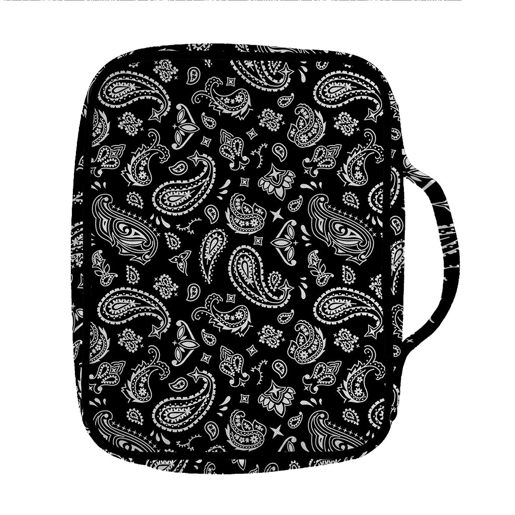 Black Paisley Bandana Pattern Print Front Pocket Bible Bag