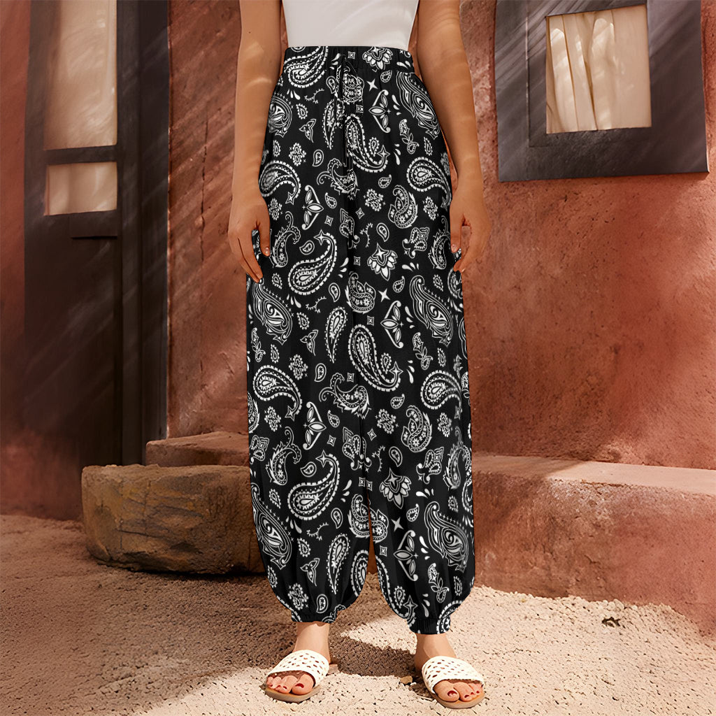 Black Paisley Bandana Pattern Print Harem Pants