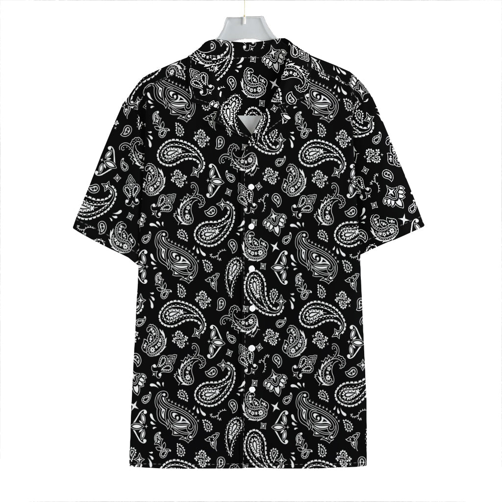 Black Paisley Bandana Pattern Print Hawaiian Shirt