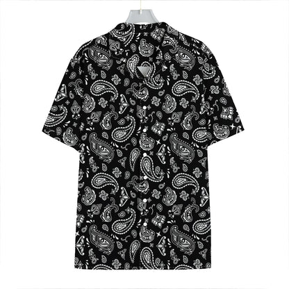 Black Paisley Bandana Pattern Print Hawaiian Shirt