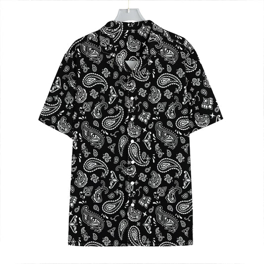 Black Paisley Bandana Pattern Print Hawaiian Shirt