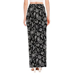 Black Paisley Bandana Pattern Print High Slit Maxi Skirt