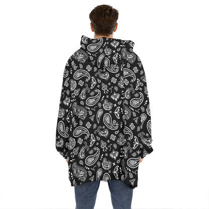 Black Paisley Bandana Pattern Print Hoodie Blanket