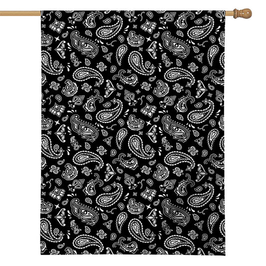 Black Paisley Bandana Pattern Print House Flag