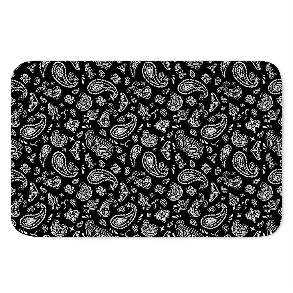 Black Paisley Bandana Pattern Print Indoor Door Mat