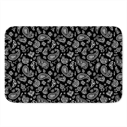 Black Paisley Bandana Pattern Print Indoor Door Mat