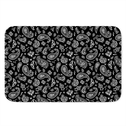 Black Paisley Bandana Pattern Print Indoor Door Mat
