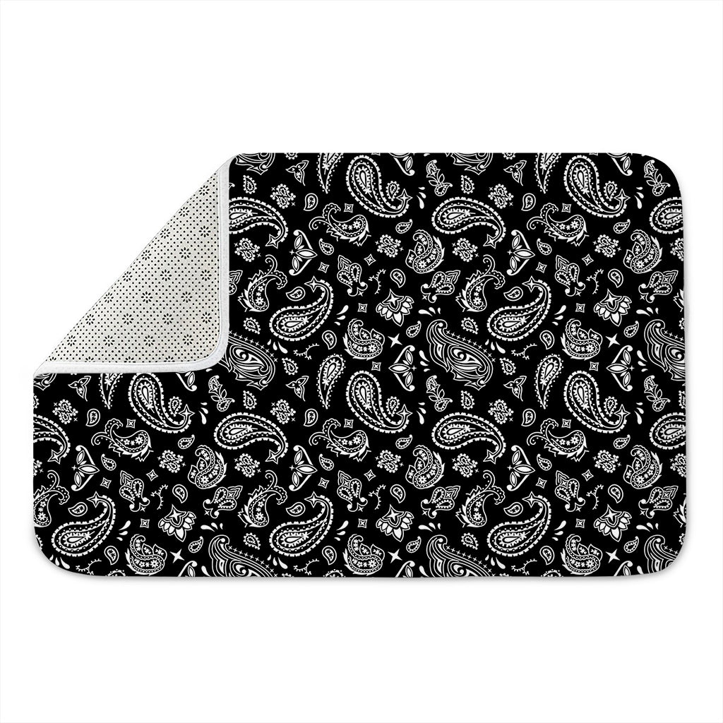 Black Paisley Bandana Pattern Print Indoor Door Mat