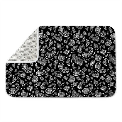 Black Paisley Bandana Pattern Print Indoor Door Mat