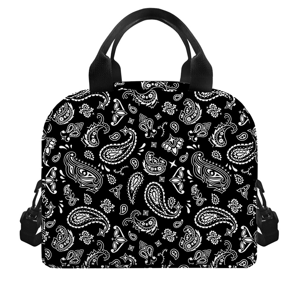 Black Paisley Bandana Pattern Print Insulated Lunch Bag