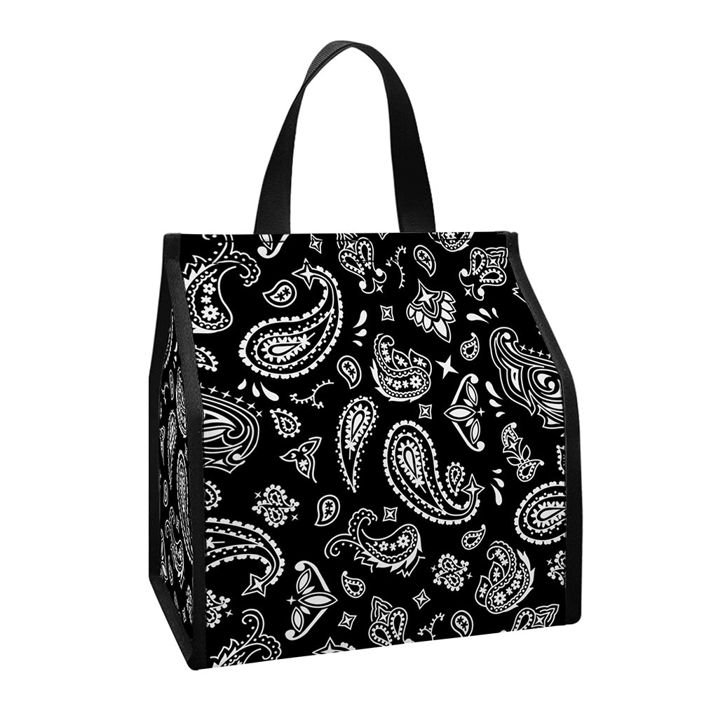 Black Paisley Bandana Pattern Print Insulated Lunch Tote