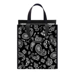 Black Paisley Bandana Pattern Print Insulated Lunch Tote