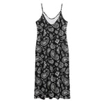 Black Paisley Bandana Pattern Print Jersey Midi Cami Dress