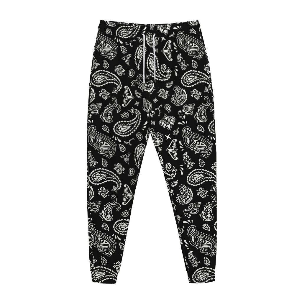 Black Paisley Bandana Pattern Print Jogger Pants