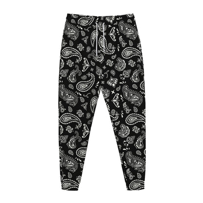 Black Paisley Bandana Pattern Print Jogger Pants