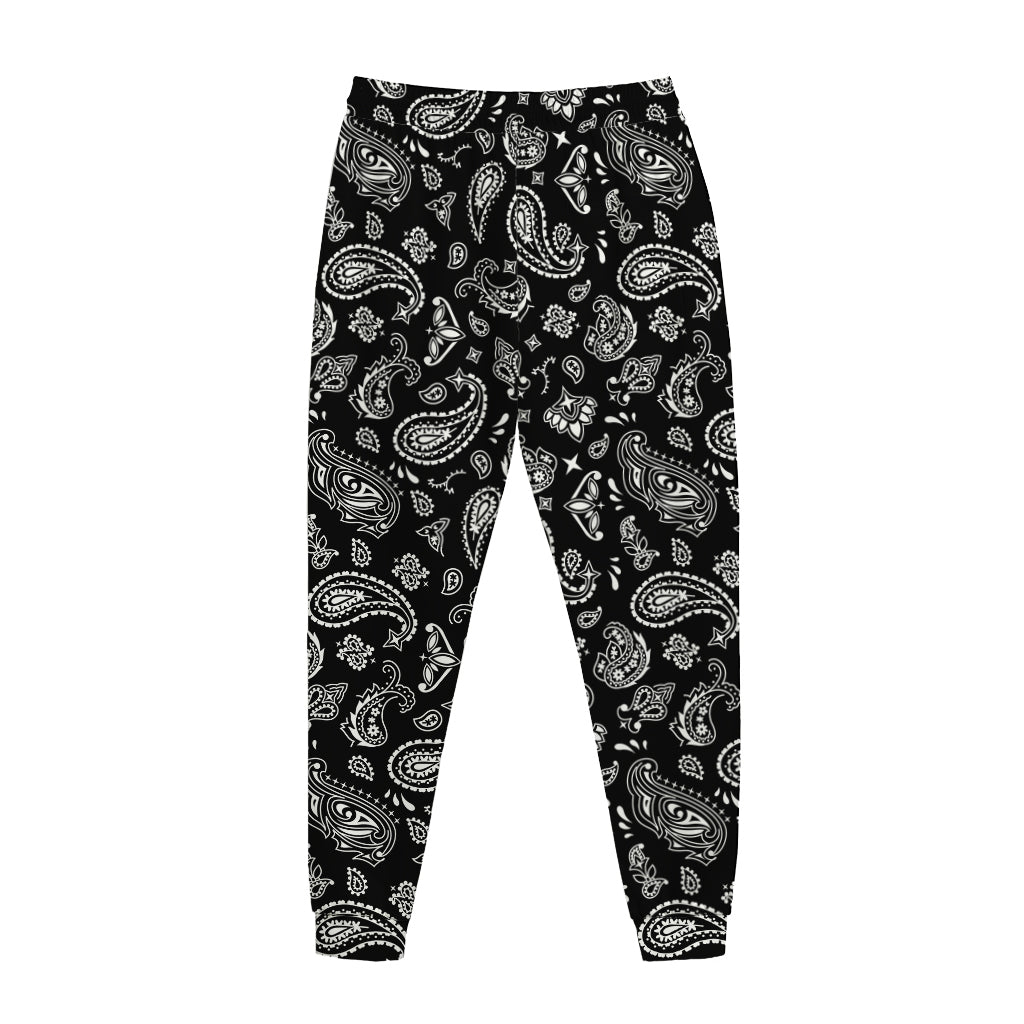 Black Paisley Bandana Pattern Print Jogger Pants