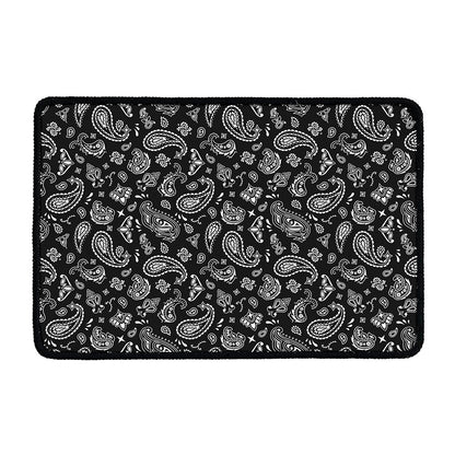 Black Paisley Bandana Pattern Print Kitchen Mat