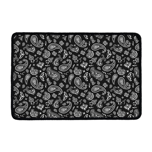 Black Paisley Bandana Pattern Print Kitchen Mat