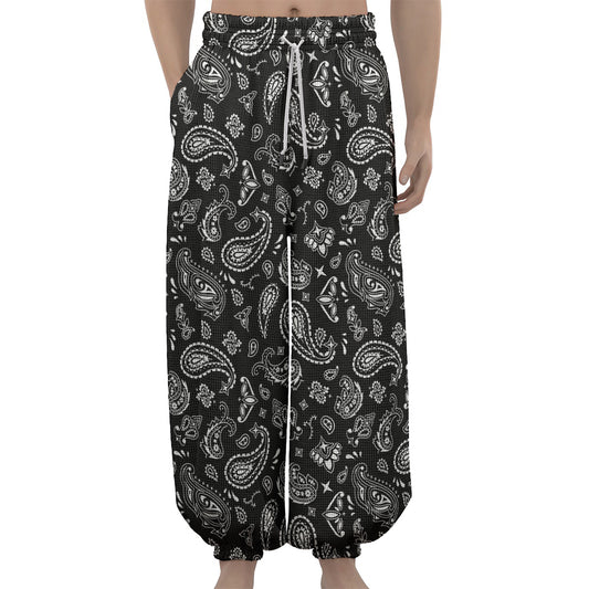 Black Paisley Bandana Pattern Print Lantern Pants