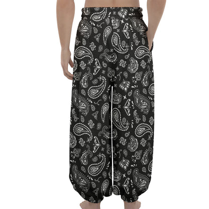 Black Paisley Bandana Pattern Print Lantern Pants
