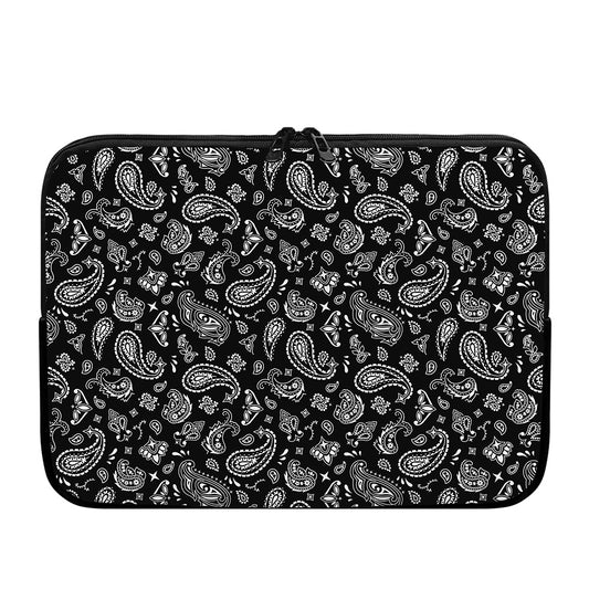 Black Paisley Bandana Pattern Print Laptop Sleeve