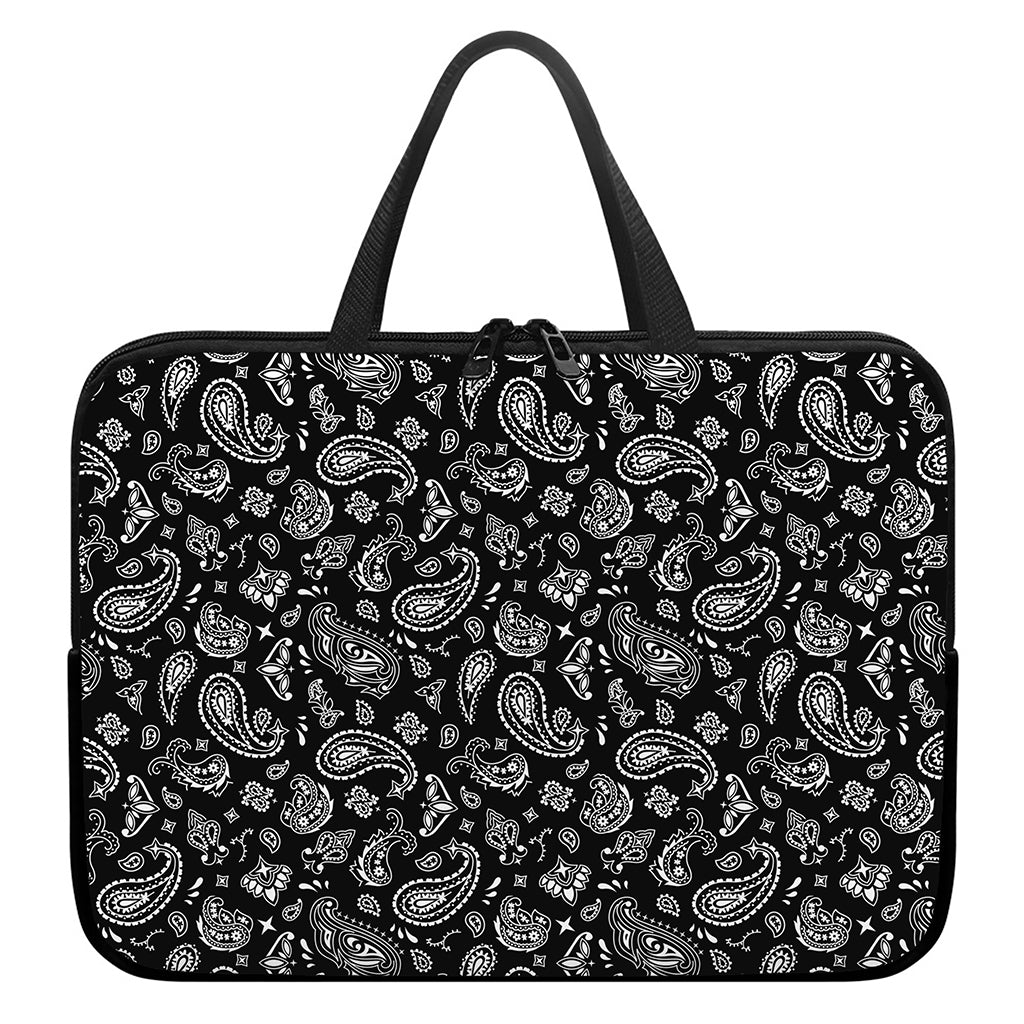 Black Paisley Bandana Pattern Print Laptop Sleeve With Handle