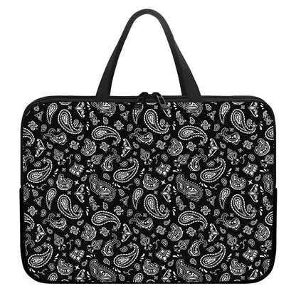 Black Paisley Bandana Pattern Print Laptop Sleeve With Handle