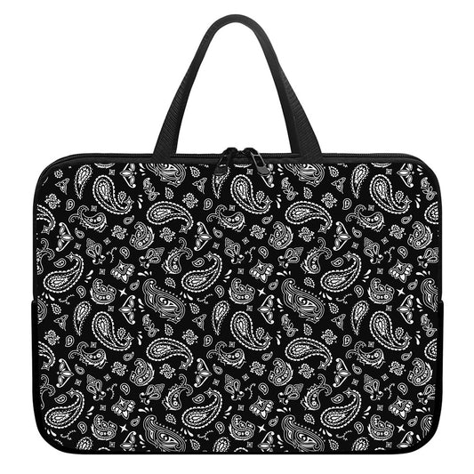 Black Paisley Bandana Pattern Print Laptop Sleeve With Handle