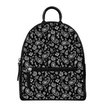 Black Paisley Bandana Pattern Print Leather Backpack