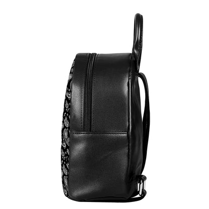 Black Paisley Bandana Pattern Print Leather Backpack
